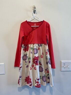 Tea collection girls long sleeve dress size 7 floral and bird print China Asia